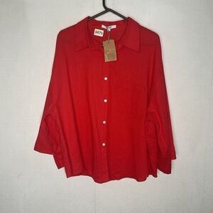 NWT Berlook Flax Linen/Cotton Kimono 3/4 Sleeve Shirt Women Size XL Coral Red